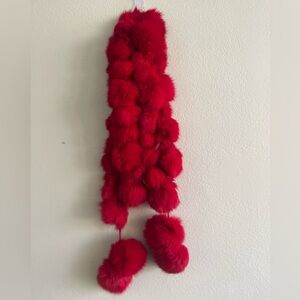 Luxe Red Rabbit Fur Pom-Pom Scarf. Glamorous & Warm Winter Statement Accessory!